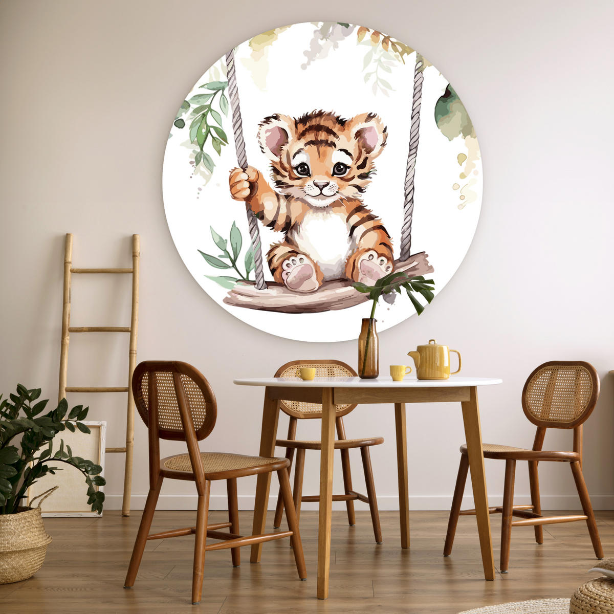 WANDBILD Tiger - Tier - Kinder - Dschungel 150x150 cm - Dunkelorange, Kunststoff (150/150cm) - MuchoWow