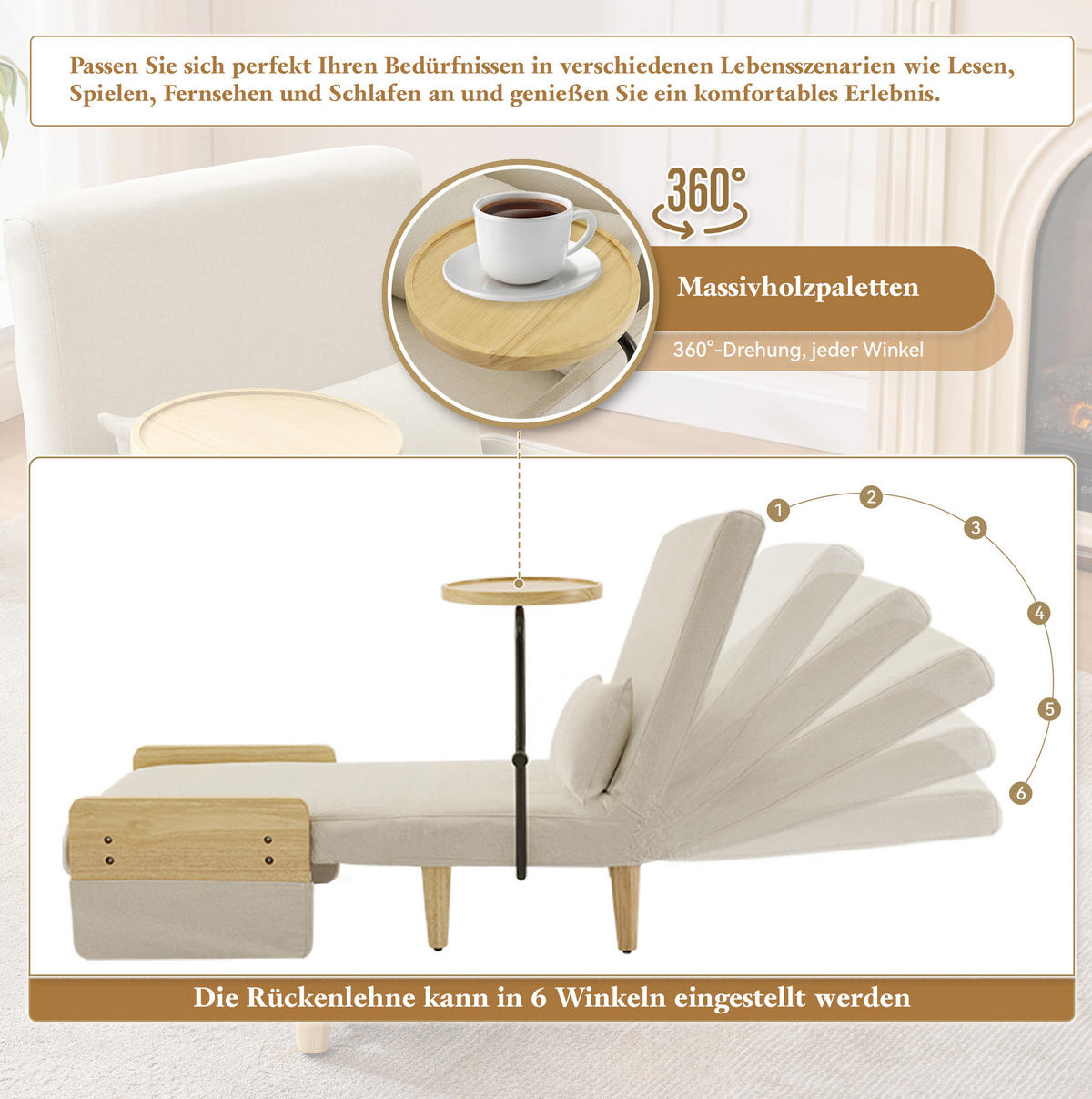 SESSEL 88/74.5/66 cm Beige aus Leinenstoff mit Schlaffunktion - Beige, Textil (88/74.5/66cm) - OKMYHOME