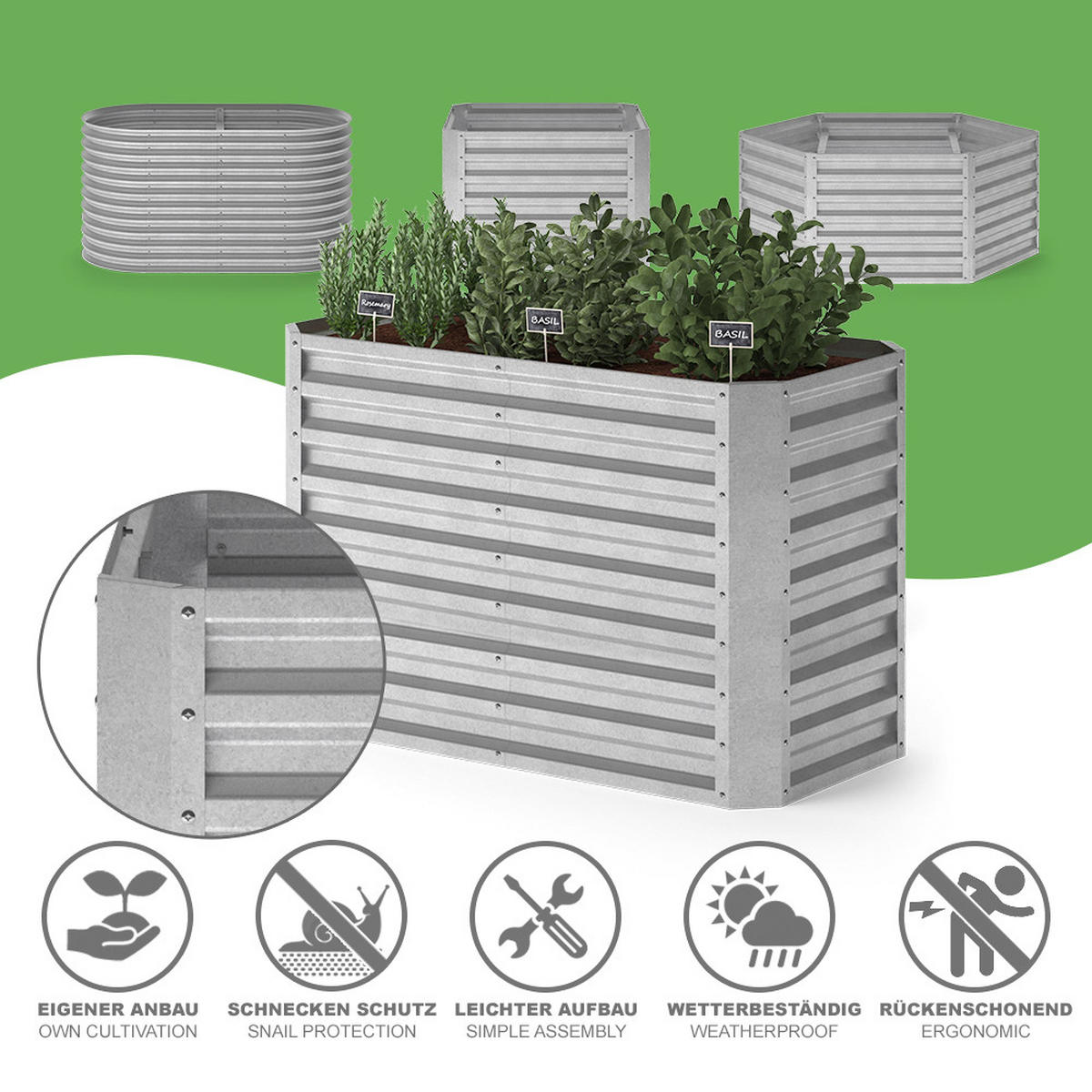 HOCHBEET Silber 120 x 60 cm - Silberfarben, Metall (120/80/60cm) - OK-Living