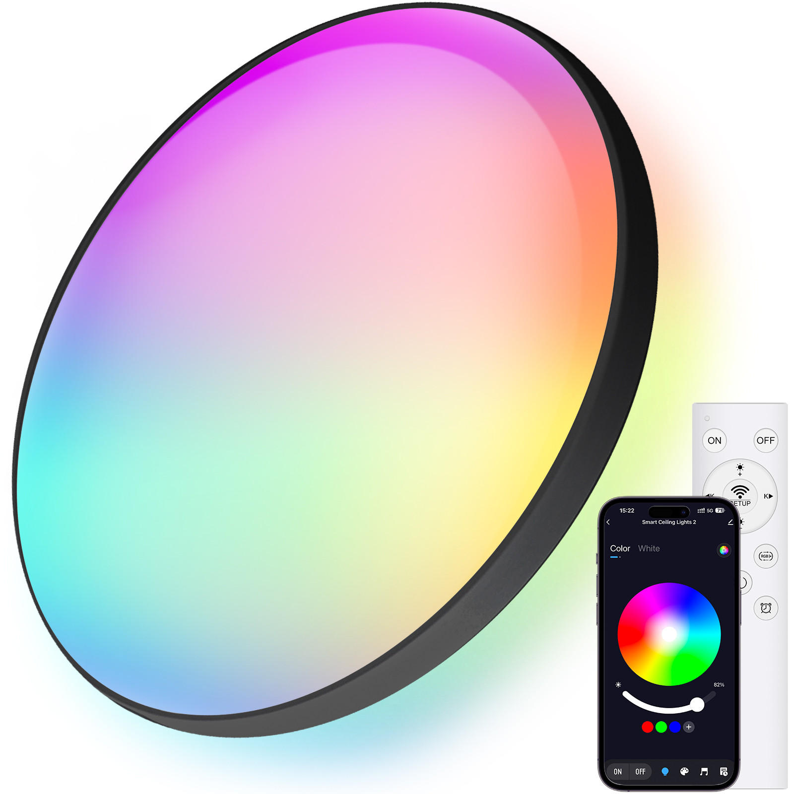 DECKENLEUCHTE CE1533 Schwarz LED APP CCT RGB - Schwarz, Kunststoff (30.5/30.5/5.5cm) - LOVHAUS