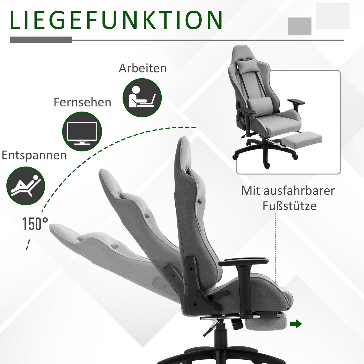 BÜROSTUHL, Schreibtischstuhl, PP, Grau - Grau, Kunststoff (57/135/73cm) - Vinsetto