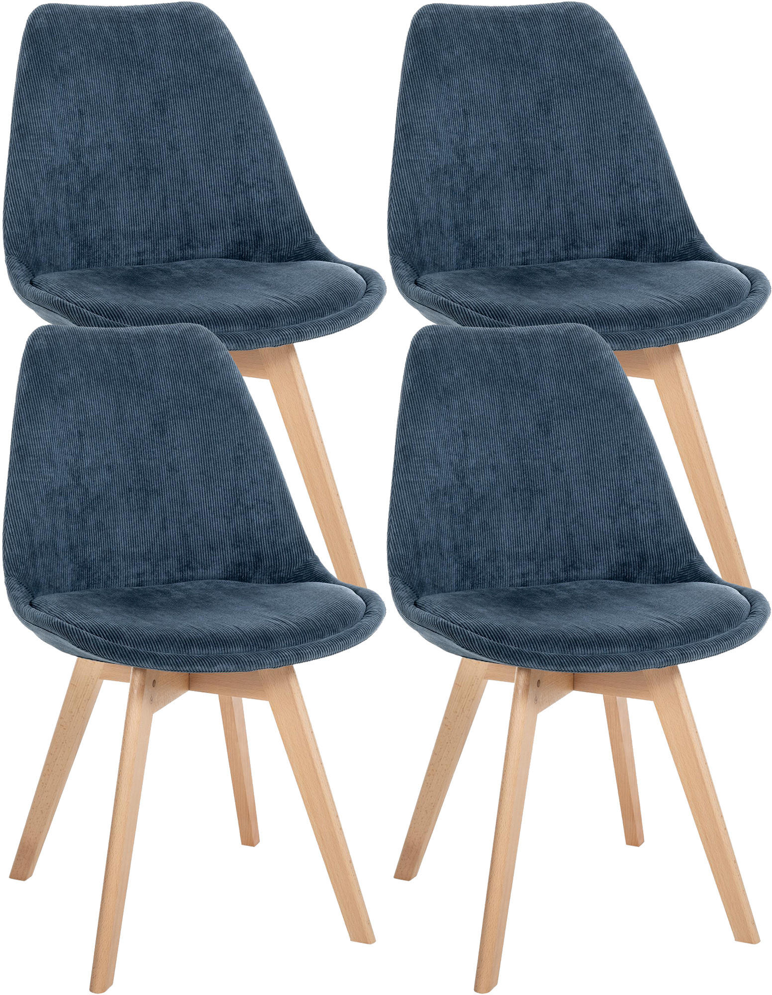 STUHL 4er Set Cord dunkelblau - Eukalyptusholzfarben/Dunkelblau, Holz/Textil (49/83/50cm) - CLP
