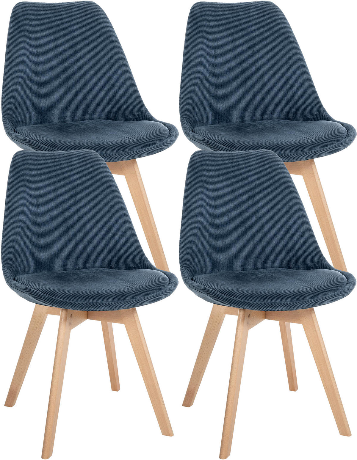 STUHL 4er Set Cord dunkelblau - Eukalyptusholzfarben/Dunkelblau, Holz/Textil (49/83/50cm) - CLP