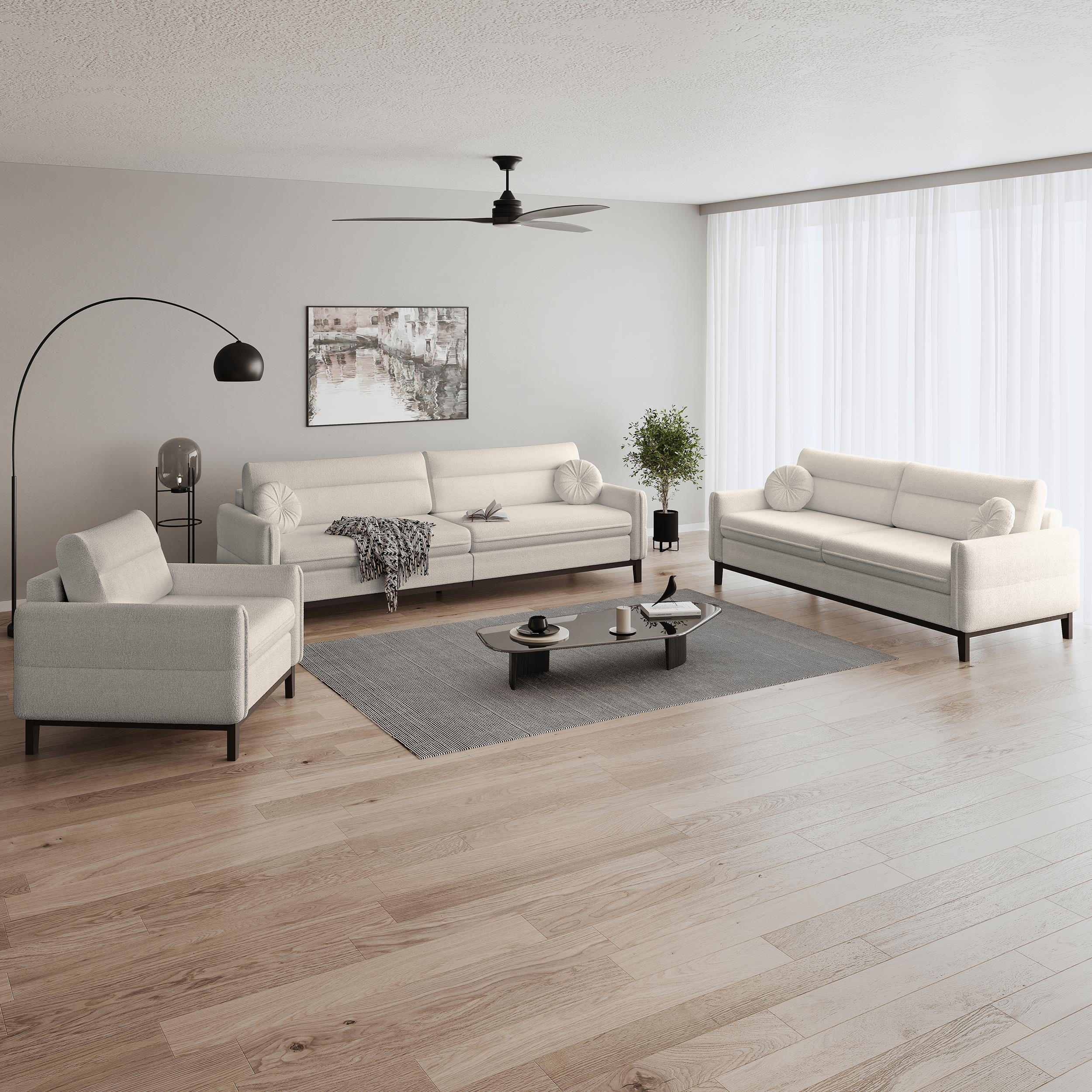SITZGARNITUR Belweder, zwei Sofas+Sessel, Beige, Bouclé - Wengefarben/Beige, Holz/Textil (268/95/94cm) - Beautysofa