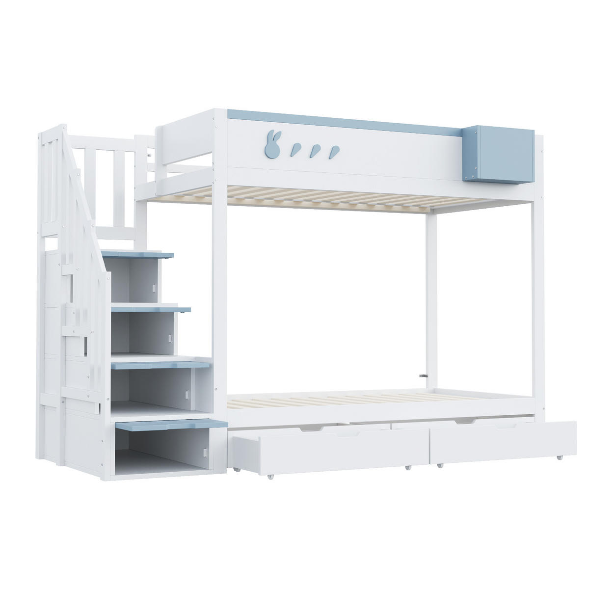 ETAGENBETT aus Massivholz 90x200 cm in Weiß mit Stauraum - Weiß, Holz (90/200cm) - Modfu