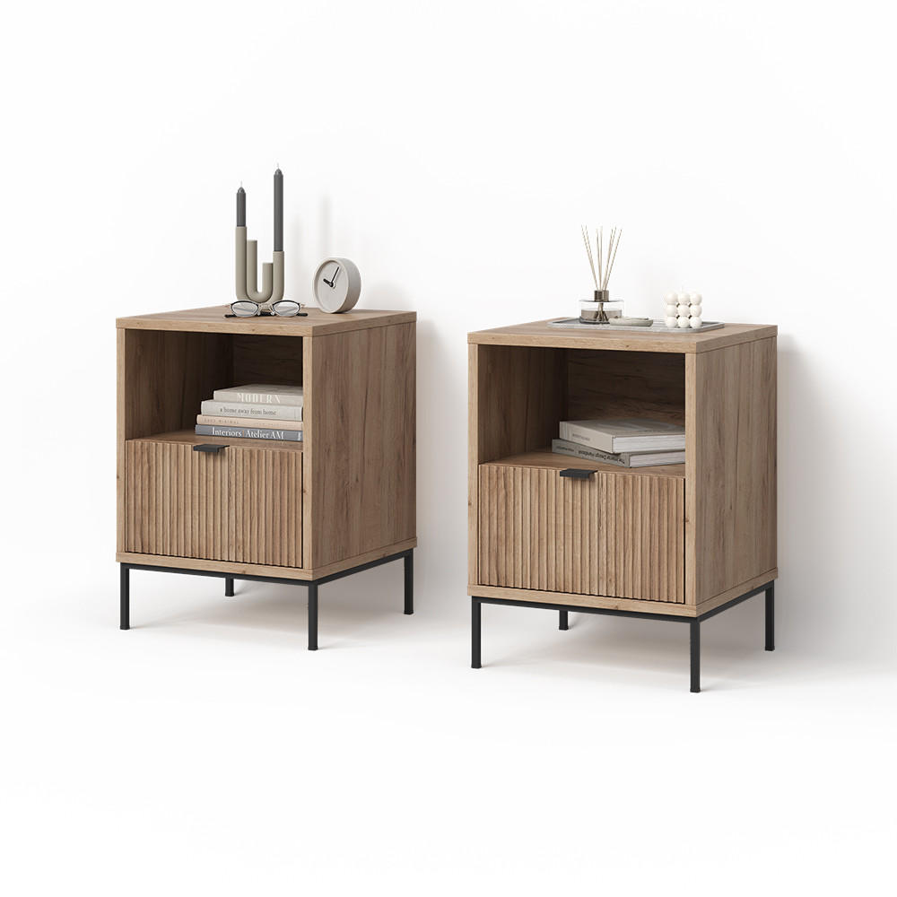 NACHTTISCH Aterno Viking Oak 2er Set - Eichefarben, Holzwerkstoff (40/55/38.1cm) - Livinity®