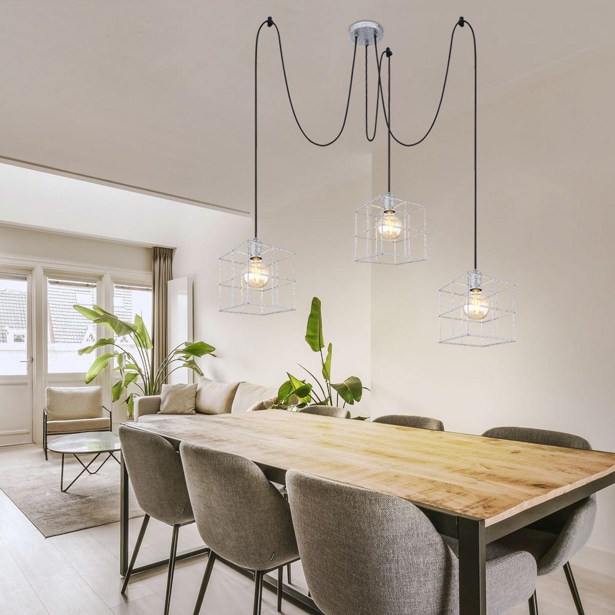 HÄNGELEUCHTE Metall Silber 3 Flammig Gitterschirme - Silberfarben, Metall (20/20/150cm) - Globo Lighting