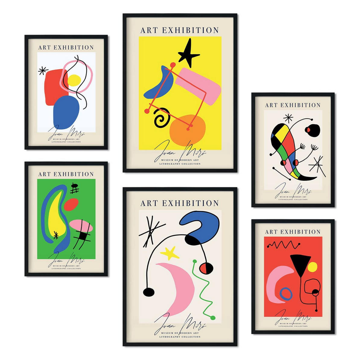 POSTER Set Mit 6 Miró Kunst Sammlung Größe A3 und A4 Rahmenlos - Klar, Papier (29.7/1/42cm) - Nacnic