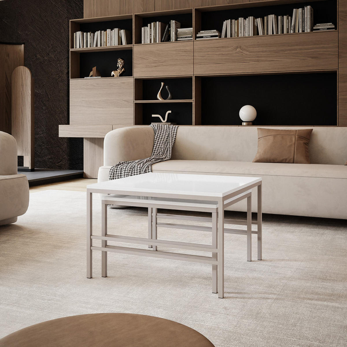 COUCHTISCH Weiße Glanz Weiße Rahme - Weiß Hochglanz/Weiß, Metall (70/70/46cm) - Idohome