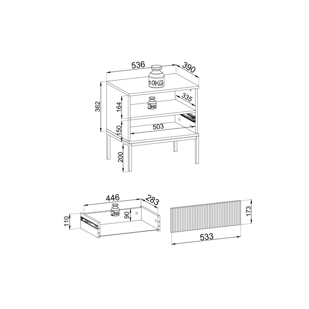NACHTTISCH mit geriffelter Front, 54×56×39 cm, Kaschmir / Gold - Beige, Holzwerkstoff (54/56/39cm) - 3XE LIVING