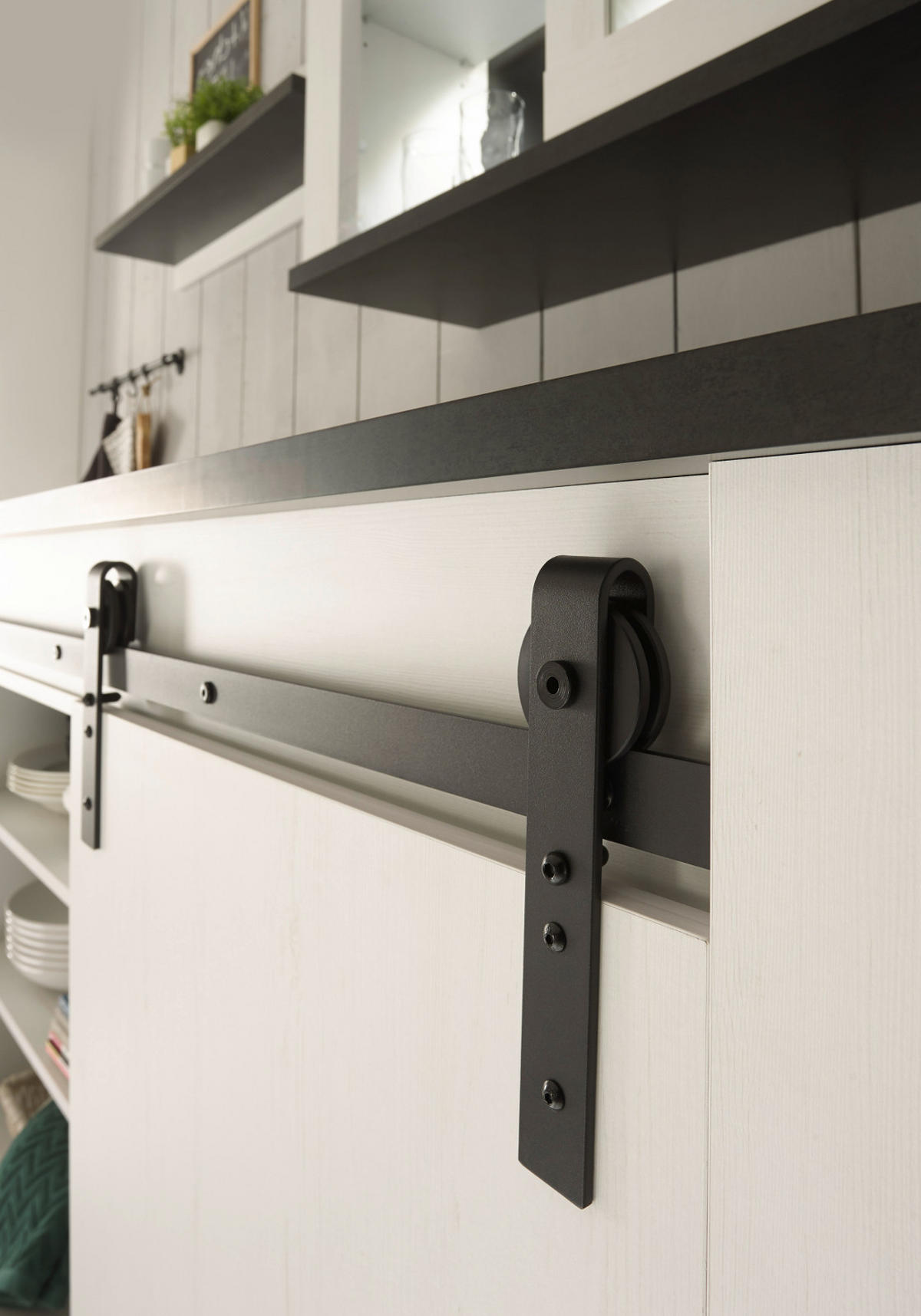 KÜCHENSCHRANK weiß Pinie, anthrazit Landhaus 161 cm, Küche Unterschrank für Spüle oder Kochfeld - Anthrazit/Schwarz, Holzwerkstoff/Metall (161/93/64cm) - Furn.Design