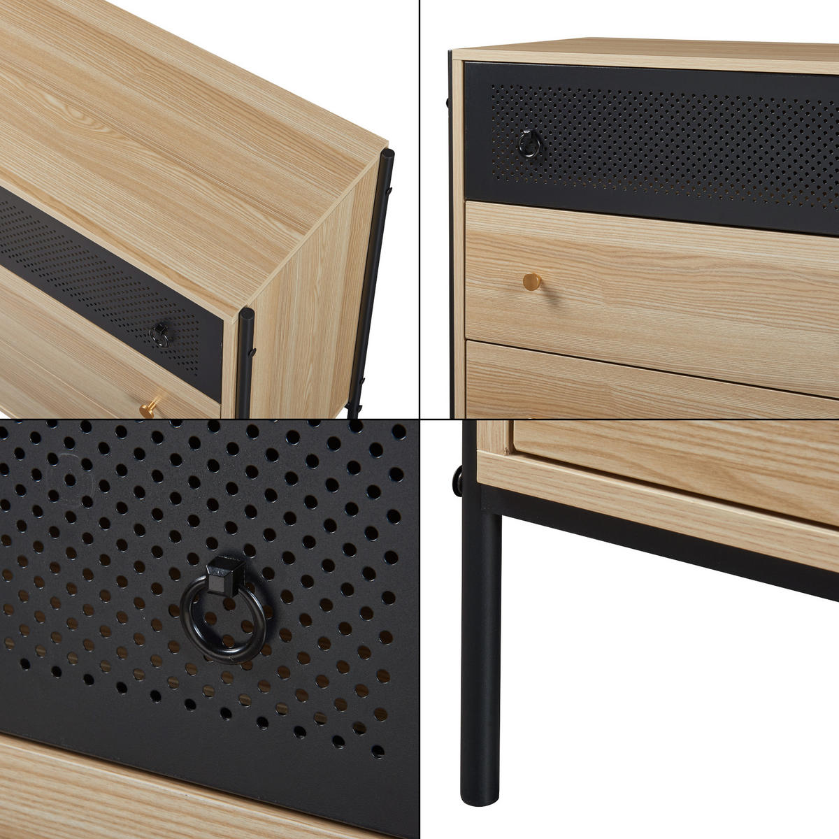 KOMMODE Tysnes - Eichefarben/Schwarz, Holzwerkstoff/Metall (80/80/40cm) - [en.casa]