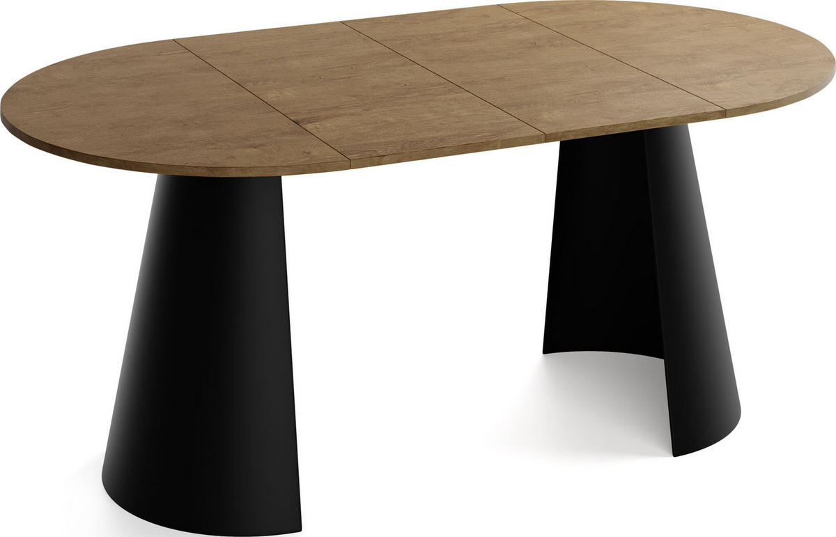 ESSTISCH Lamio runder ausziehbarer, Eiche Braun Rustikal 100-180/100/76 cm - Alteiche/Schwarz, Holzwerkstoff/Metall (100/100/76cm) - WFL GROUP