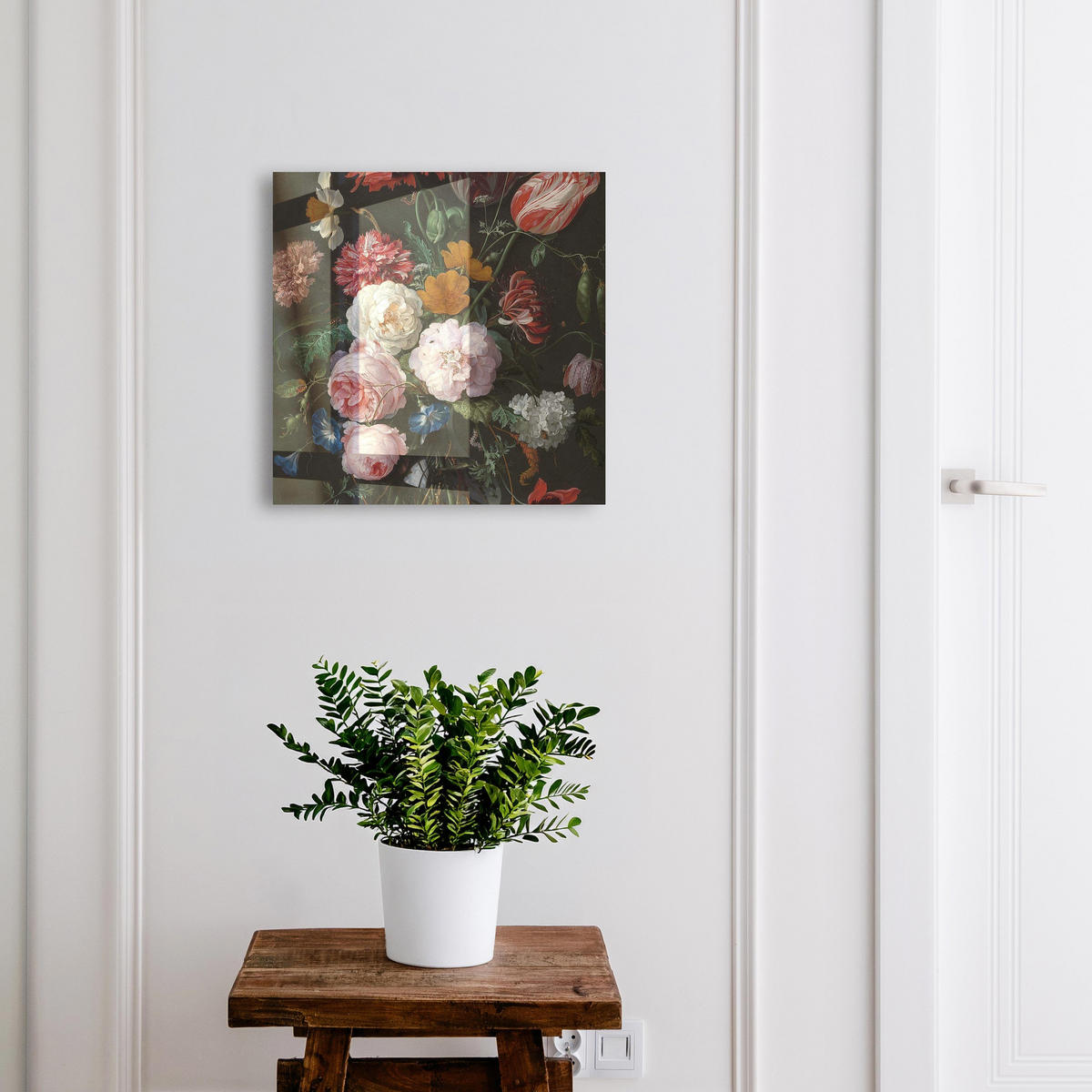 SCHLÜSSELBOX Schwarz 30x30 cm- Türöffnung nach rechts - Ein Blumenstrauß - Grün, Metall (30/30/5cm) - TULUP