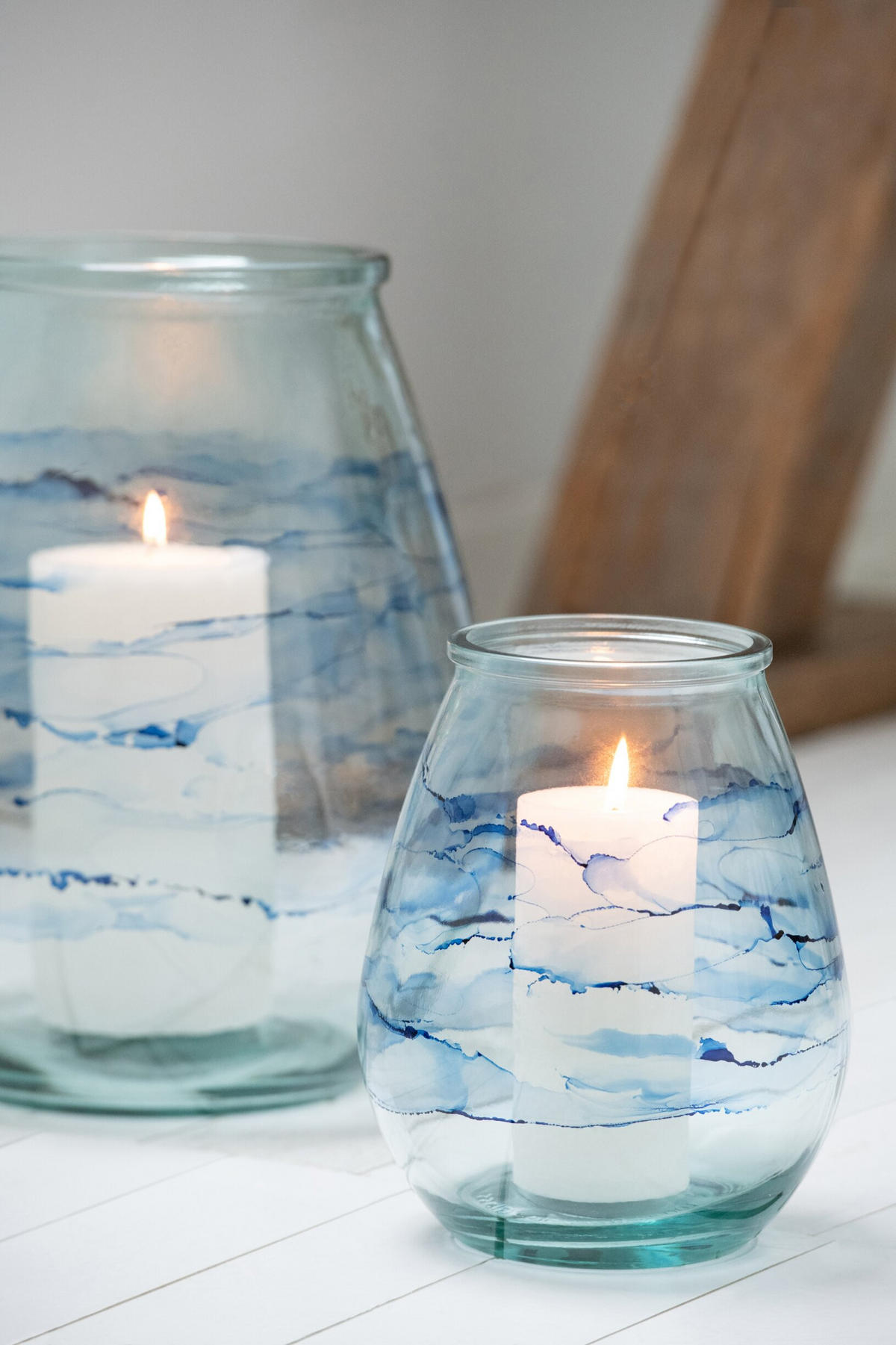 WINDLICHT ZYLINDER - Blau, Glas (19/23cm) - J-Line