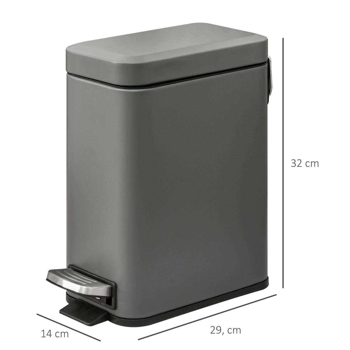 MÜLLEIMER, Eisen, Grau - Grau, Metall (14/32/29.2cm) - HOMCOM