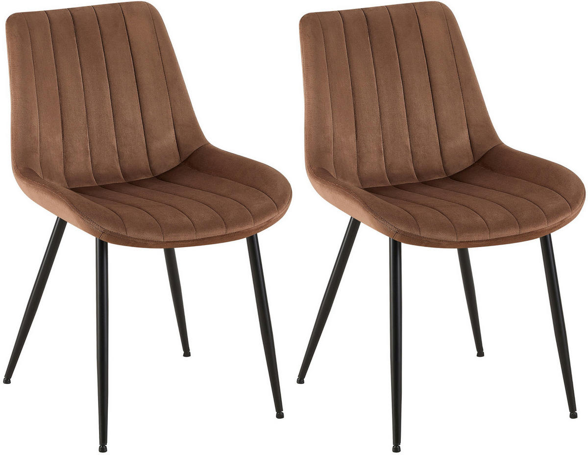 STUHL 2er Set Samt braun - Schwarz/Braun, Textil/Metall (46/82/61cm) - CLP
