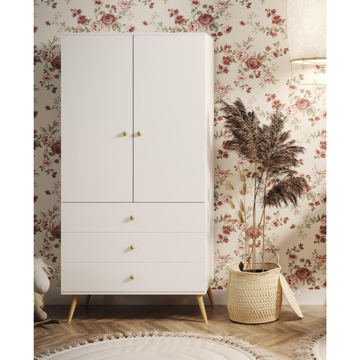 KLEIDERSCHRANK NATURA, 100 cm, Weiß Matt, mit 3 Schubladen - Weiß, Holz (100/202/52cm) - Excellent Home