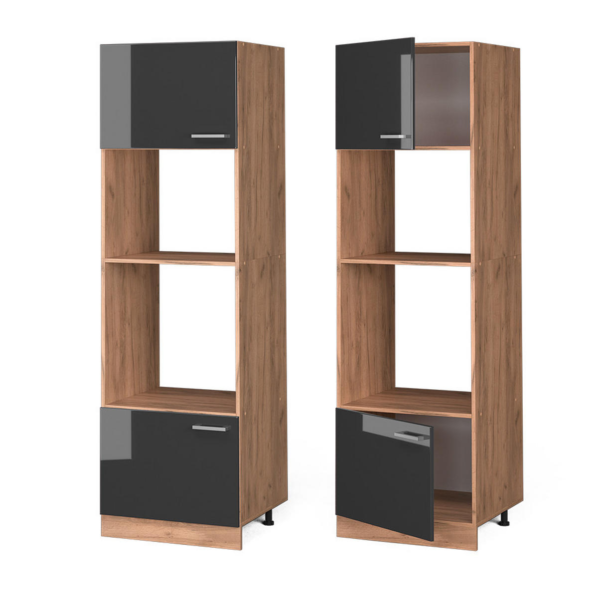MIKROWELLENSCHRANK R-Line Anthrazit Hochglanz 60 cm - Honigeiche/Schwarz Hochglanz, Holzwerkstoff (60/206.8/57.2cm) - Vicco