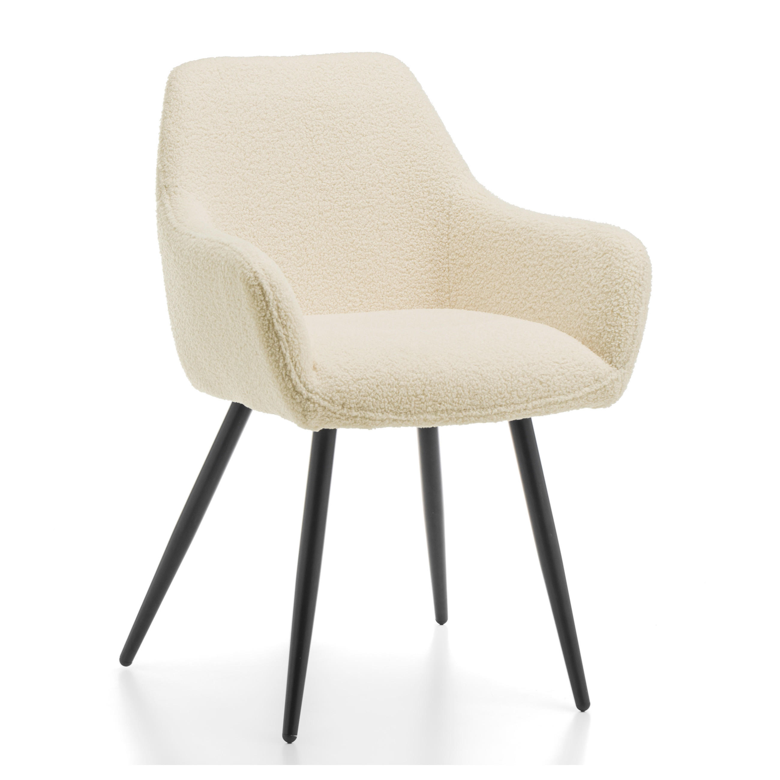 STUHL BOUCLE gepolsterter - hellbeige ecru - Boucle TEDDY - Beige/Schwarz, Metall (58/87/61cm) - NEW HOME