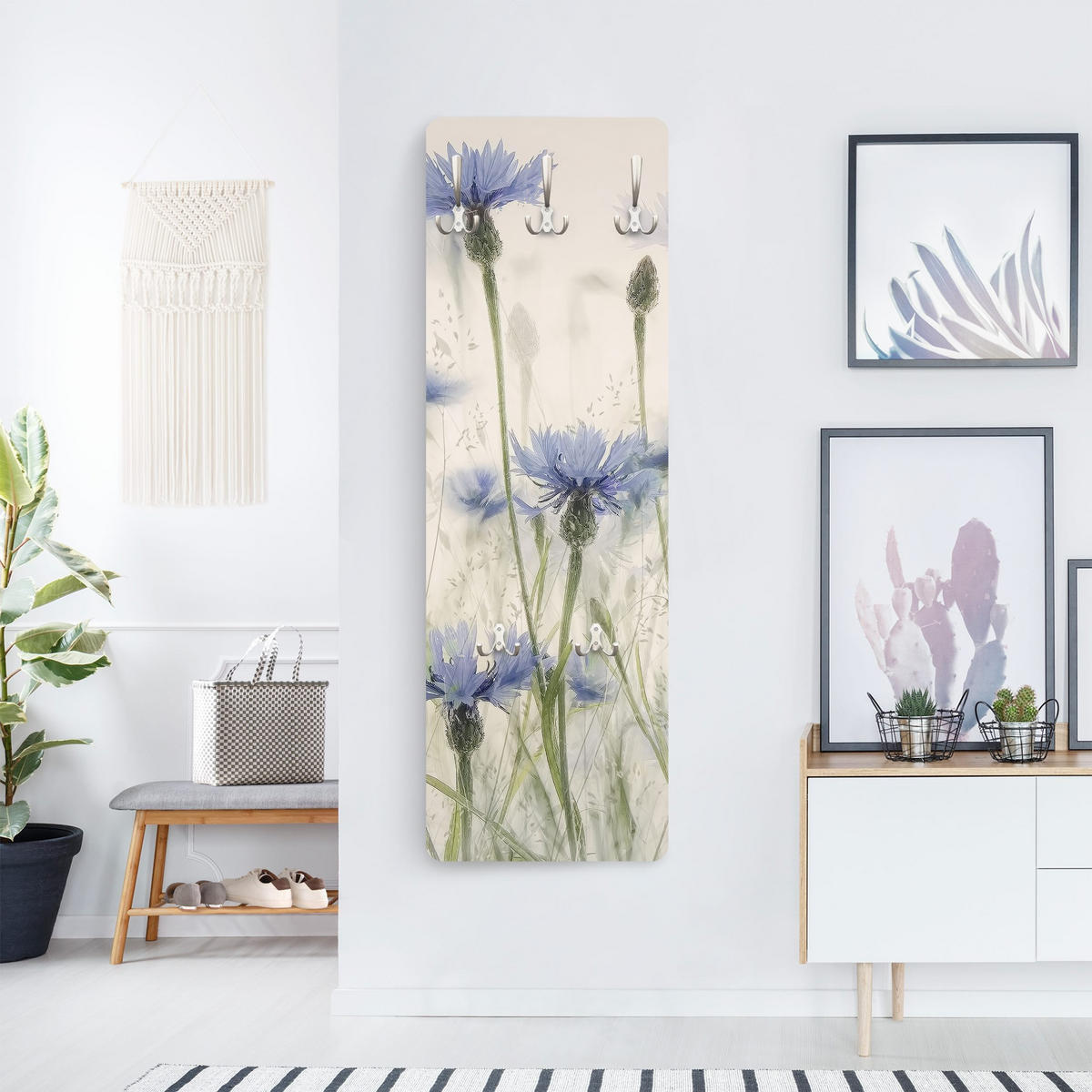 WANDGARDEROBE - Kornblumen und Gräser im Feld 34/105 cm - Violett, Holzwerkstoff (34/105/1.6cm) - Bilderwelten