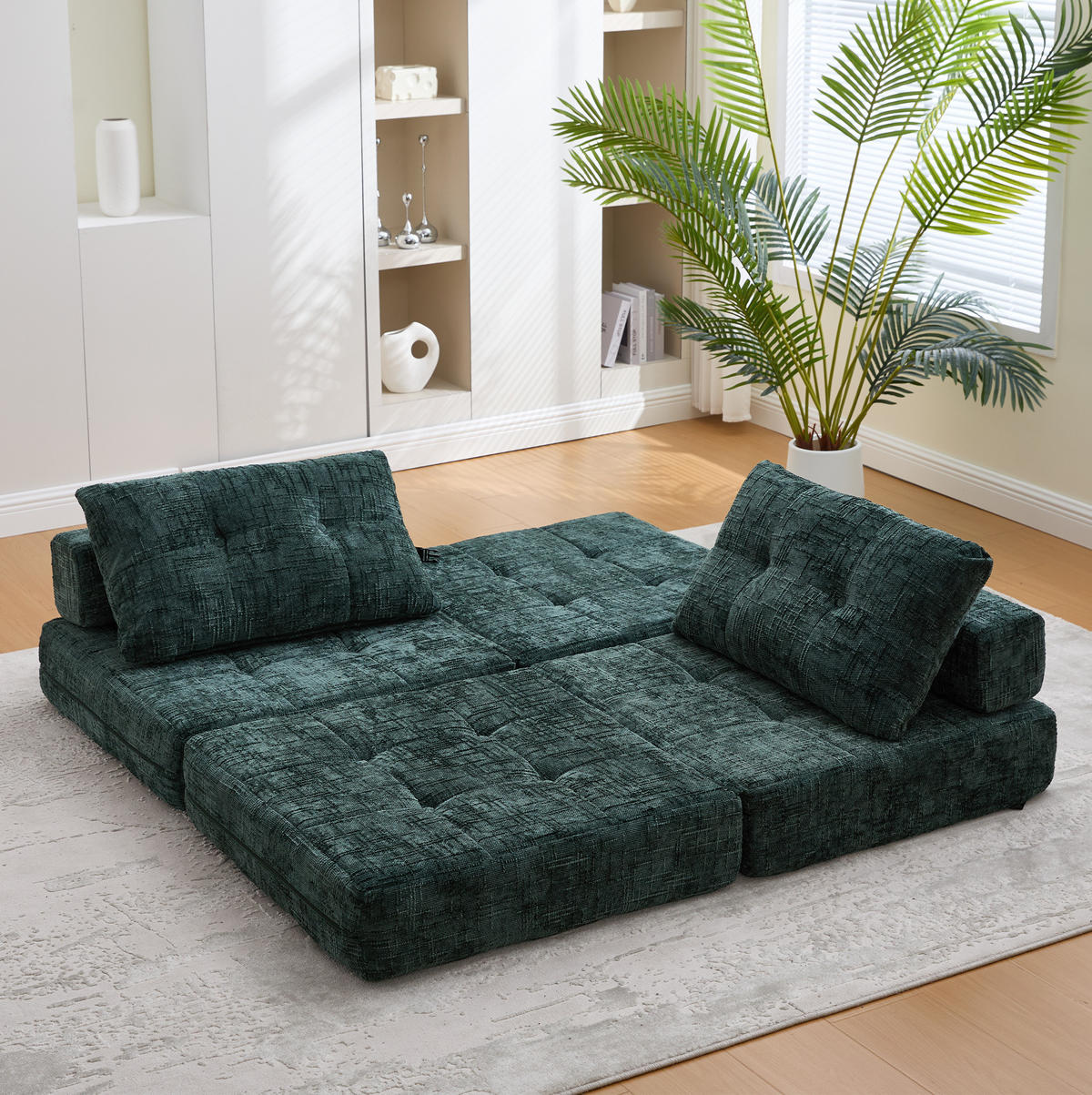 SCHLAFSESSEL 79/79/57 cm in Smaragdgrün aus Chenille, klappbar mit Kissen - Dunkelgrün, Textil (79/57/79cm) - Flora Grace