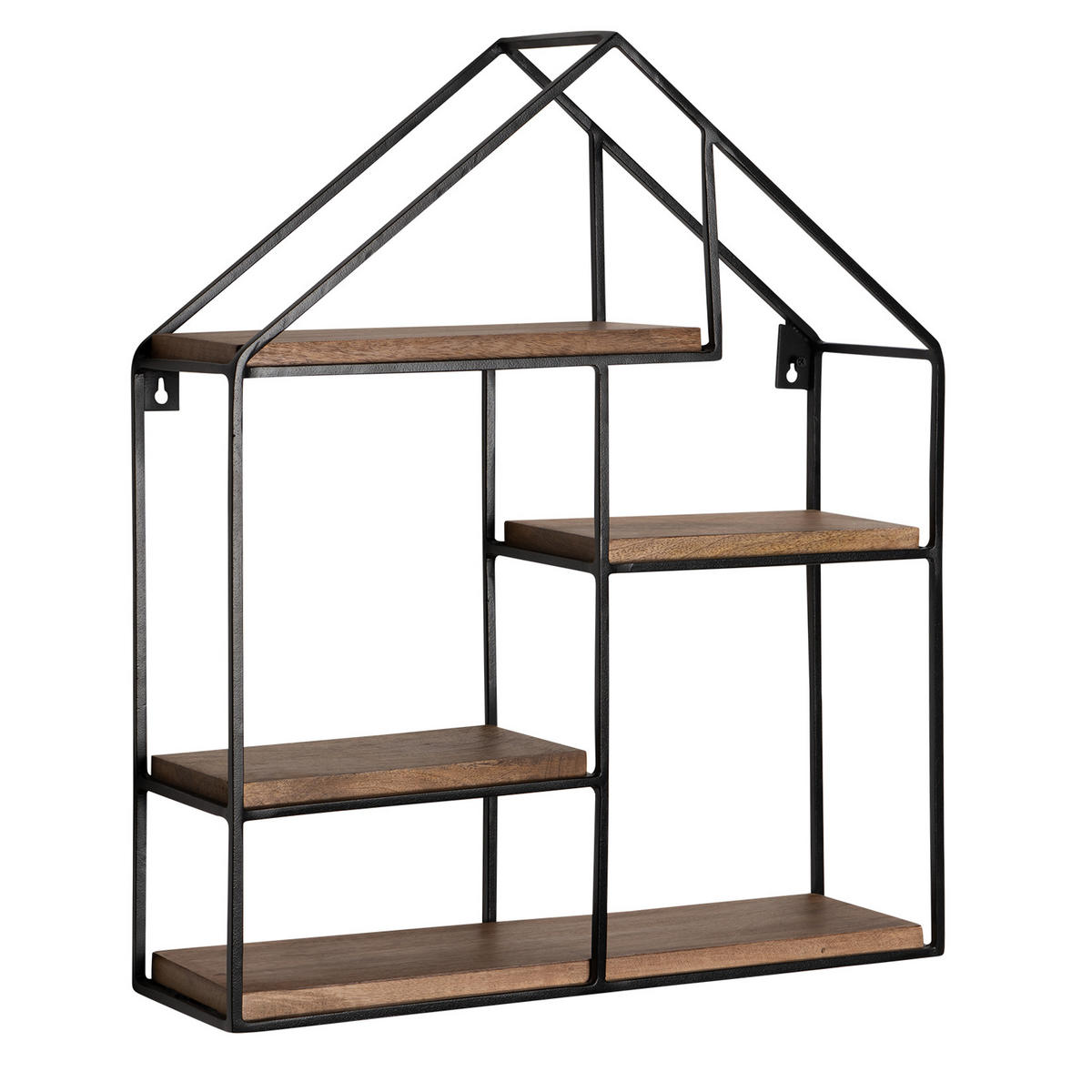 WANDREGAL Mango Massivholz Metall Industrial Stil 50x60x14 cm Hausform - Schwarz/Braun, Holz/Metall (50/60/14cm) - KADIMA DESIGN