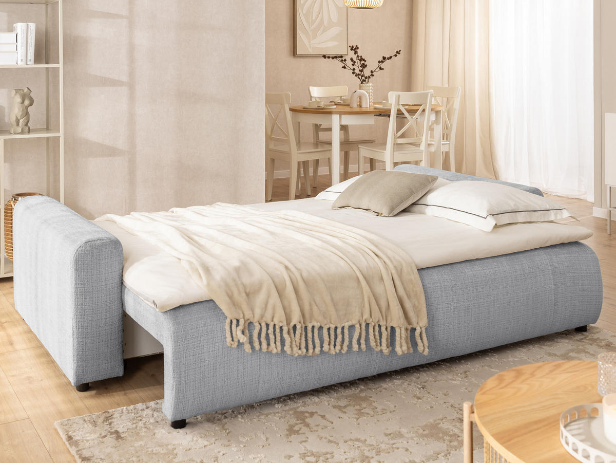 SCHLAFSOFA Calma mit Bettkasten im Bumpy-Design aus weichem Hellgrau Chenille-Stoff - Hellgrau/Schwarz, Holz/Kunststoff (239/88/98cm) - S-Style Möbel