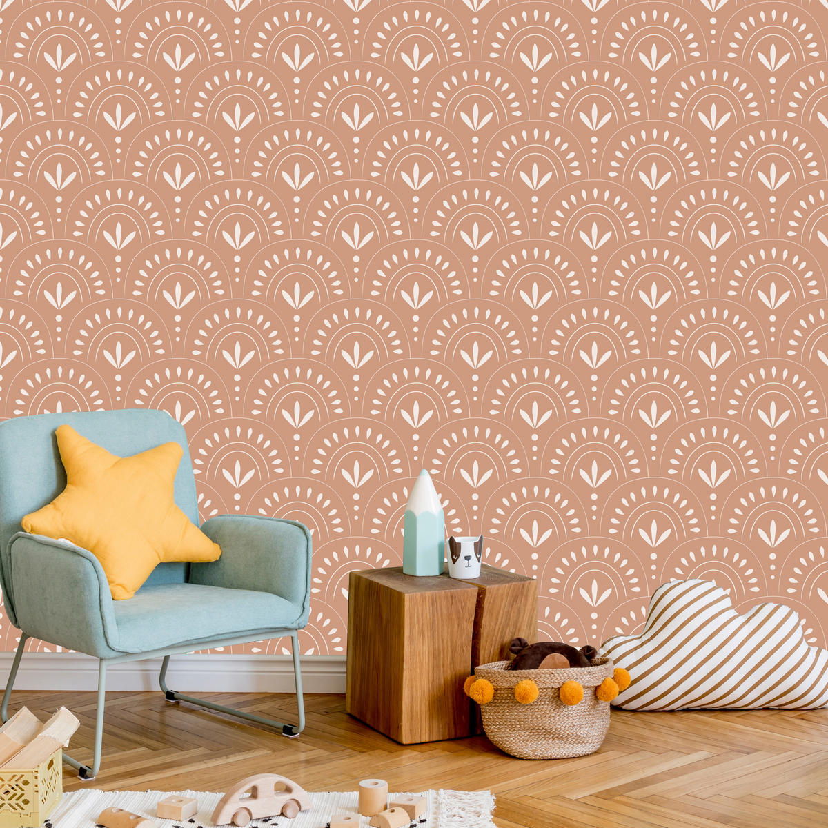 VLIESTAPETE Boho-Ornamente – Terrakotta, Creme – 50x1000 cm - Terracotta/Creme, Papier (50/1000cm) - Muralo