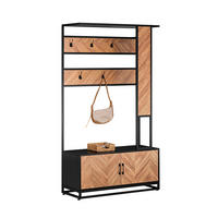 KLEIDERSTÄNDER MIT SITZBANK Vintagebraun-Schwarz - Schwarz/Naturfarben, Holzwerkstoff/Metall (100/180/40cm) - SoBuy
