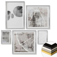 WANDBILDER 5er Set - 50x50 cm & 20x30 cm & 40x60 cm Silberner Rahmen - Abstrakte moderne Formen - Silberfarben, Kunststoff (40/60cm) - ArtPrintCave