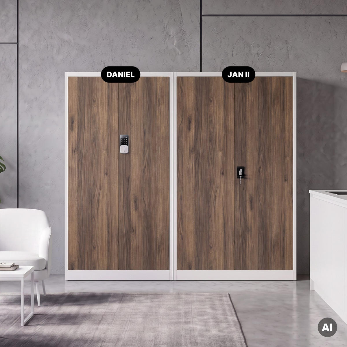 BÜROSCHRANK mit Zahlenschloss DANIEL 185x90x40 cm - Nussbaumfarben/Weiß, Metall (90/185/40cm) - Jan Nowak