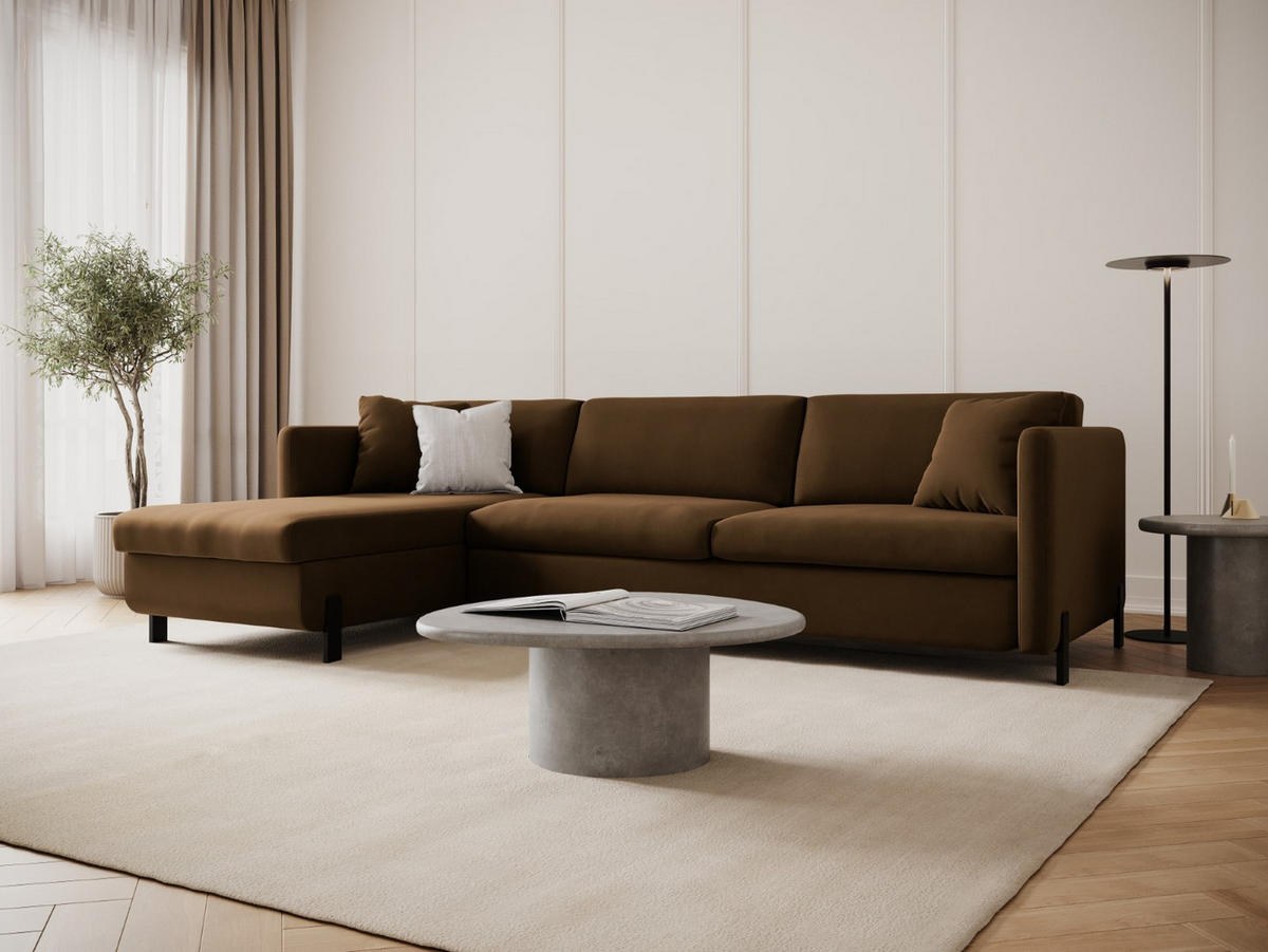 ECKSOFA ausklappbar links Gloria aus Samt schokolade 4 Sitzplätze - Dunkelbraun, Textil (260/170cm) - Micadoni