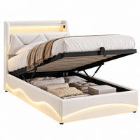 POLSTERBETT 90/200 cm，LED Bett Beige mit Stauraum & USB,Lattenrost - Beige/Naturfarben, Holz/Textil (90/200cm) - FURNISHINGS HOME