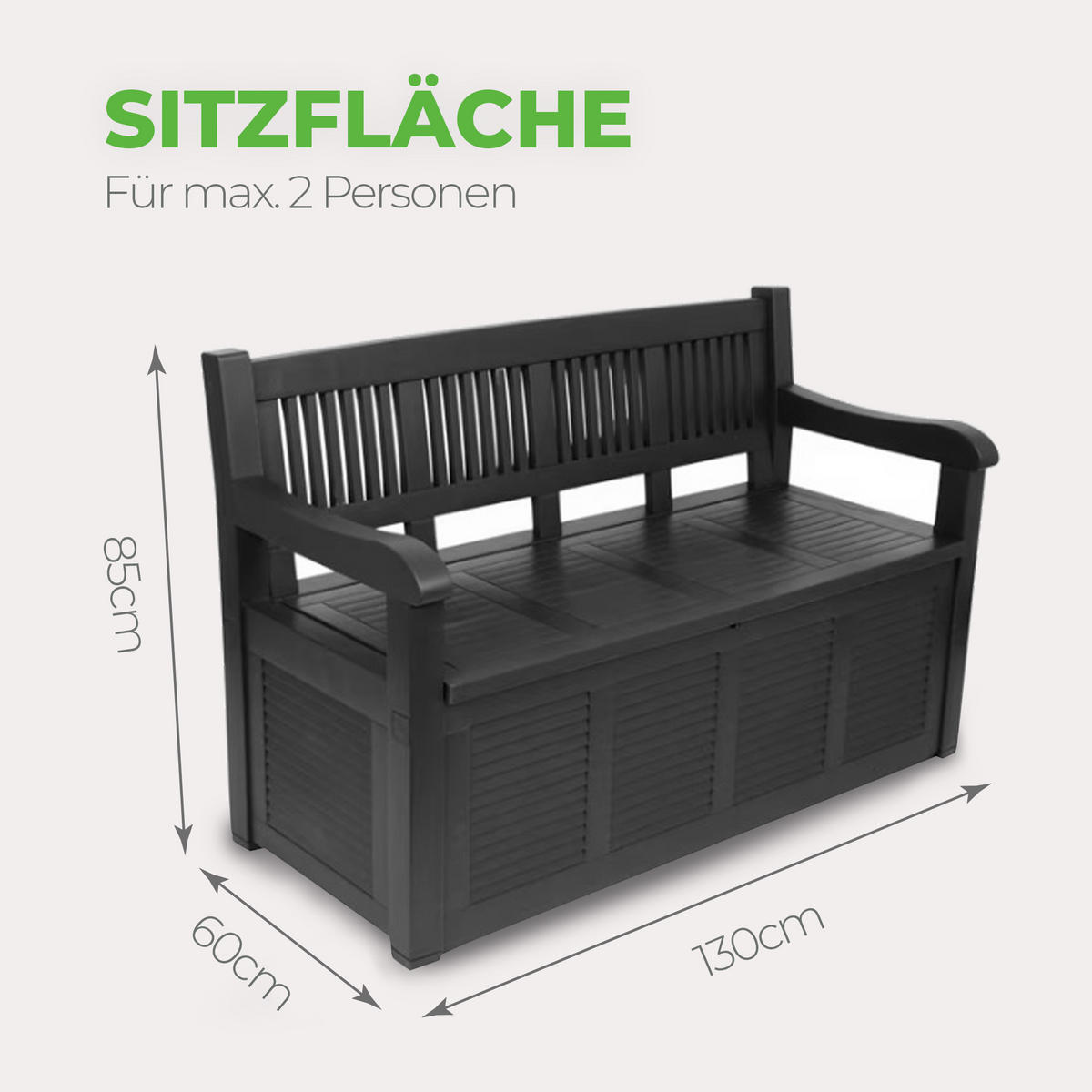 TRUHENBANK 130x60x85 cm ( Schwarz ) UV- und wetterbeständige Sitztruhe mit integrierter Kissenbox für Garten und Balkon - Schwarz, Kunststoff (60/85/130cm) - Bestlivings