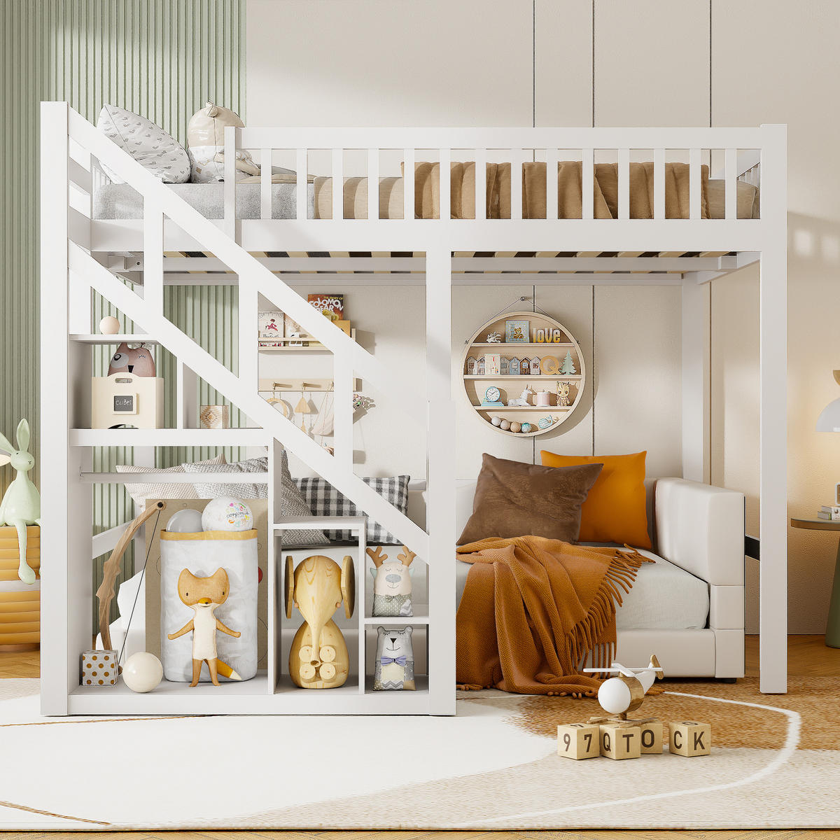 ETAGENBETT Kinder 140x200 Cm Mit Treppe, Stauraum & Schutz Weiß - Weiß, Holz