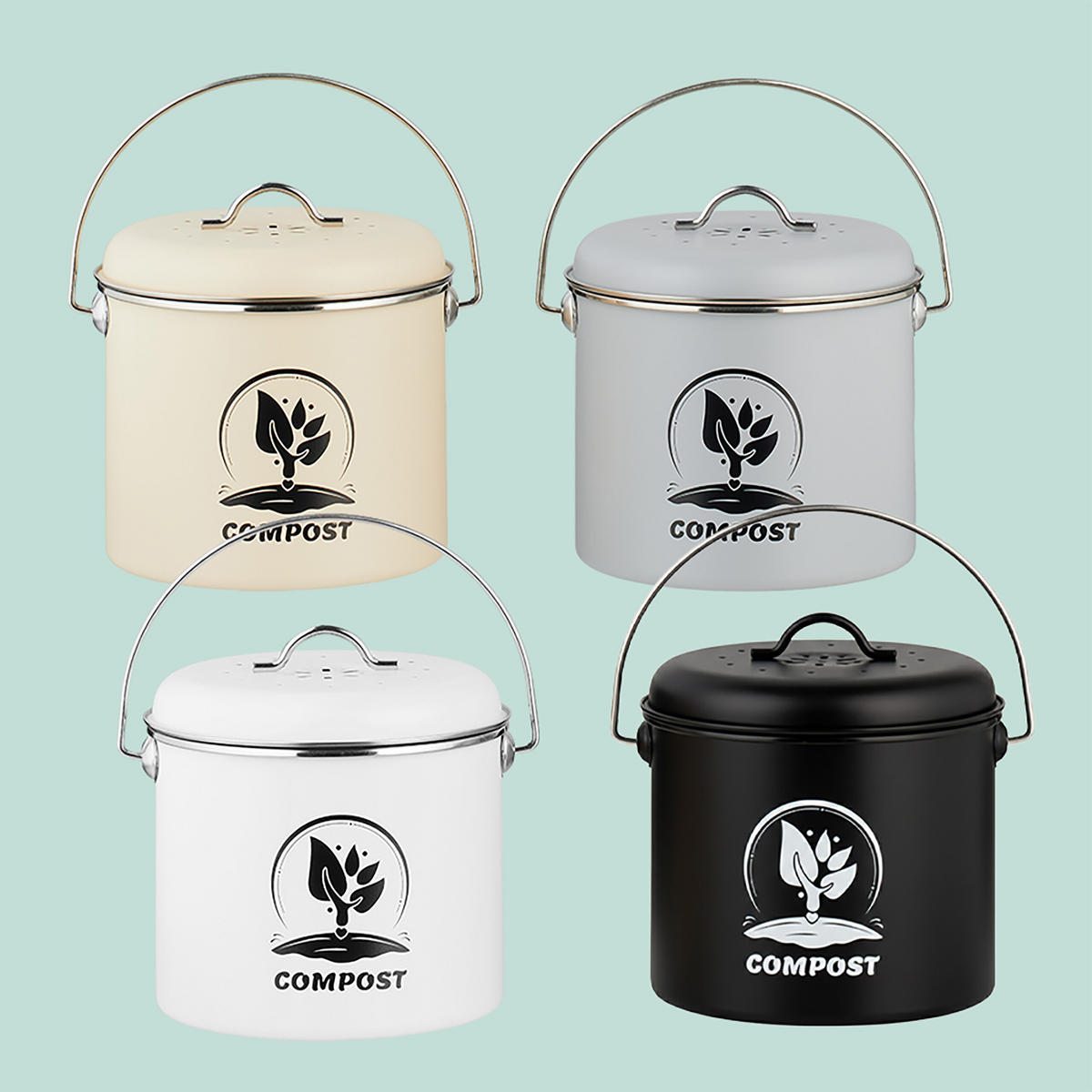KUCHYNSKÝ kompostér - biela, kov/textil (22/20/19cm) - Relaxdays