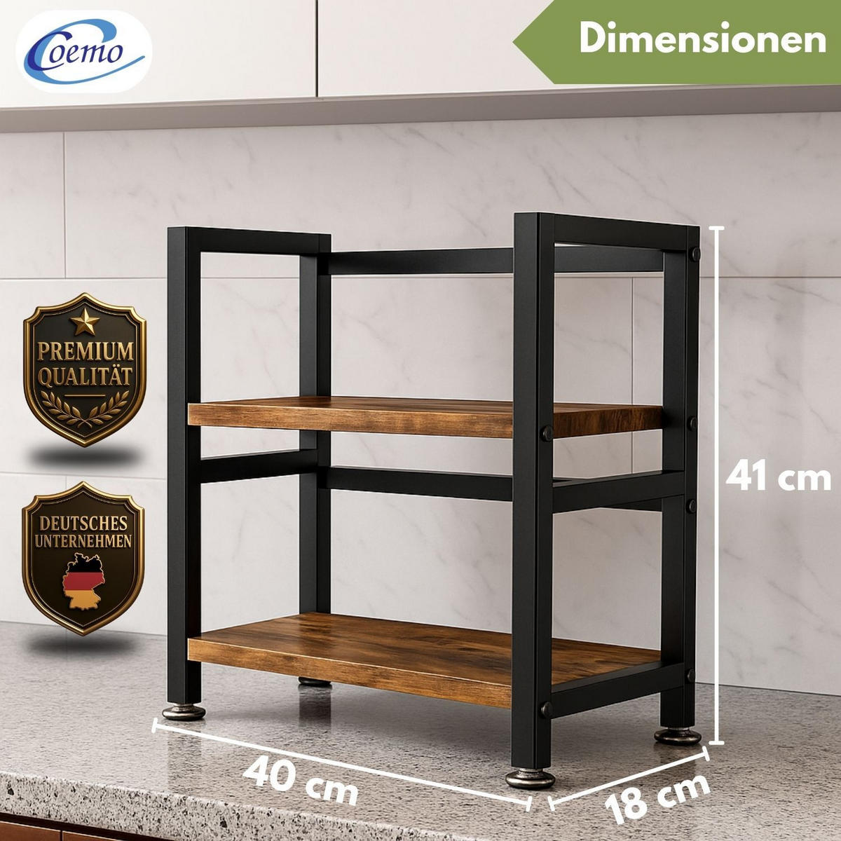 KÜCHENREGAL VINTAGE Metall + Holz 40/18/40 cm - Braun, Metall (18/40/40cm) - Mein-Regal