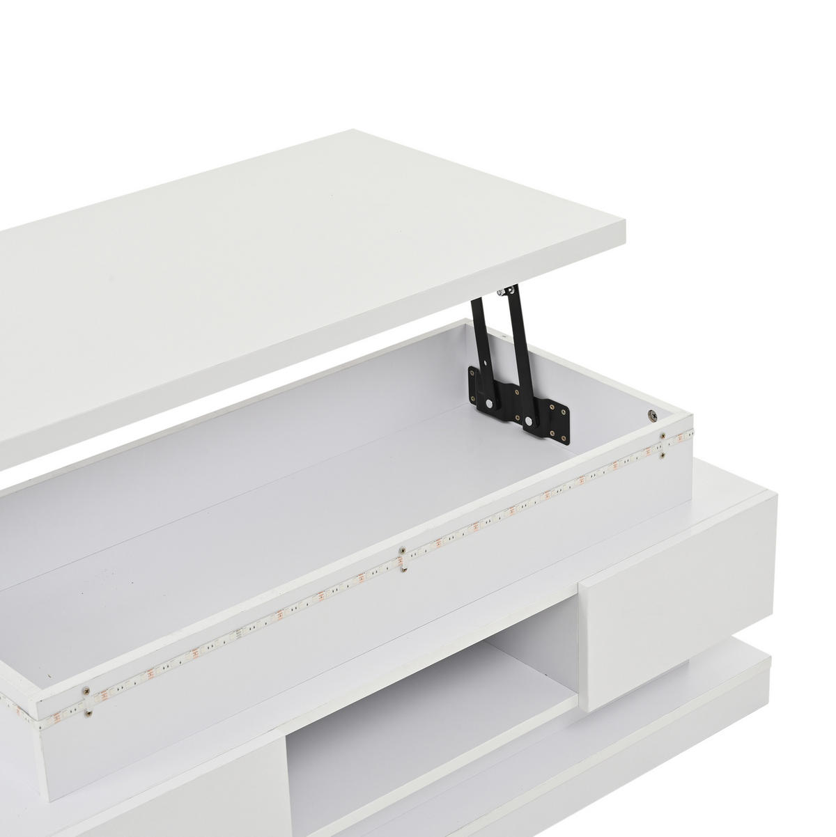 COUCHTISCH höhenverstellbar 100 x 50 cm Weiß Hochglanz mit LED - Weiß, Holzwerkstoff (100/50/40cm) - Meubliv