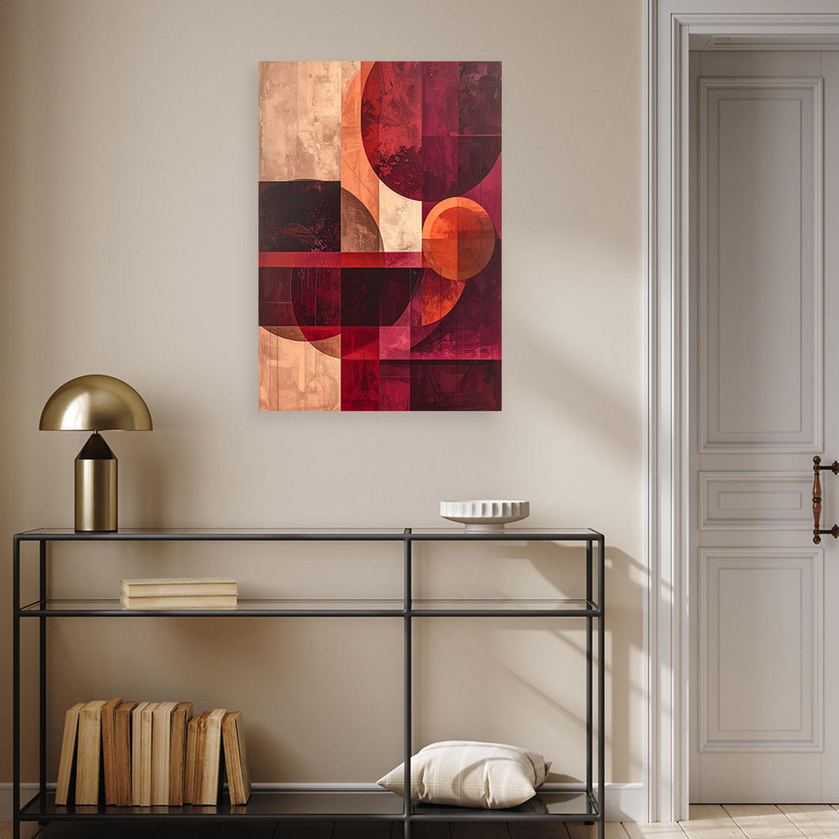 LEINWANDBILD, Geometrische Abstraktion in Burgunder- und Rottönen - Rot, Textil (70/100cm) - Feeby