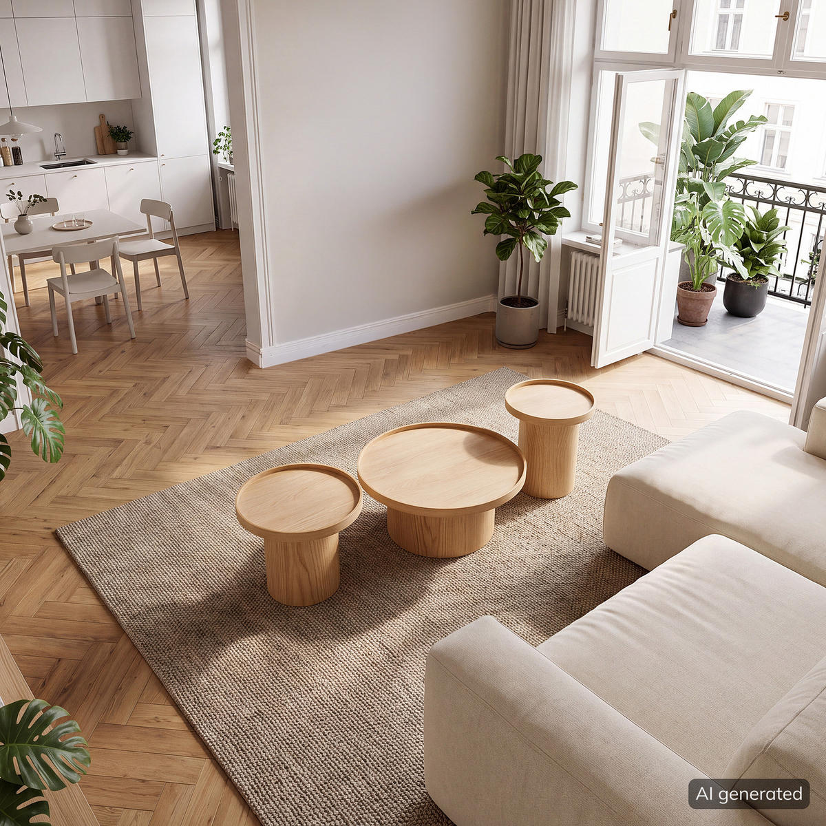 COUCHTISCH-SET 3-TEILIG - MDF - Eiche - Eichefarben, Holzwerkstoff (80/80/35cm) - home24