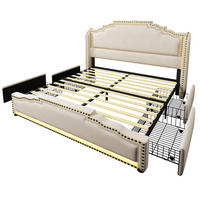 SAMT-POLSTERBETT 160/200 cm mit LED, 4 Schubladen, USB-C und Lattenrost - Beige, Textil (160/200cm) - BEAOK