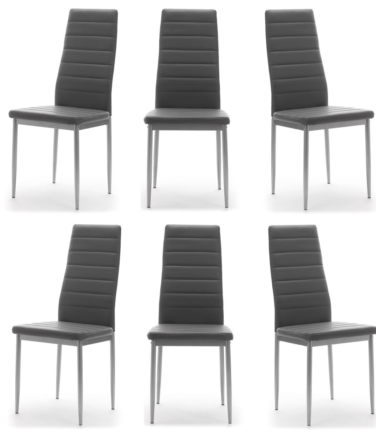 STUHL Set FADO 6x aus Ökoleder - grau - Grau, Leder/Metall (45/99/50cm) - NEW HOME