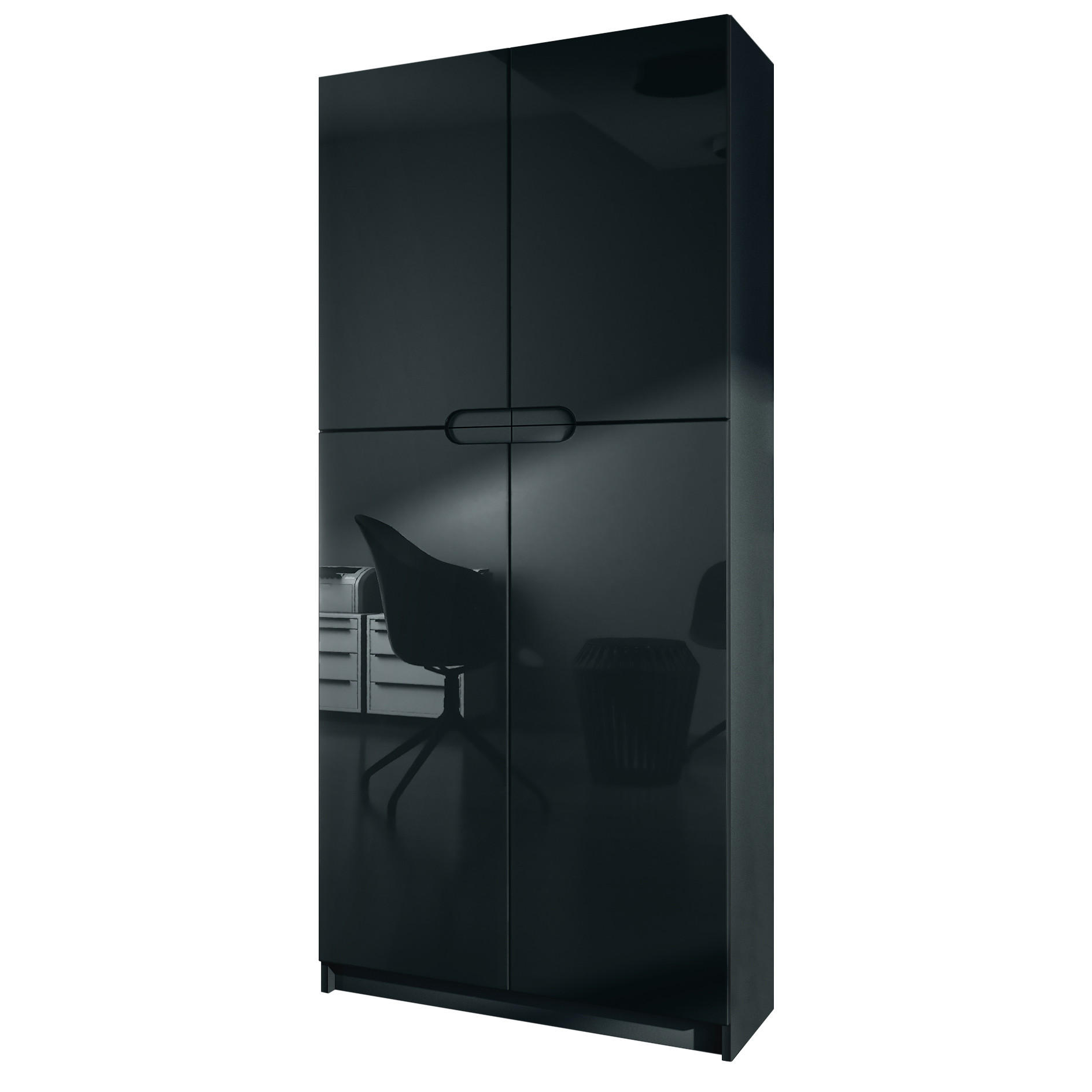 BÜROSCHRANK Logan Fronten in Schwarz Hochglanz - Schwarz Hochglanz, Holzwerkstoff (82/185/37cm) - Vladon