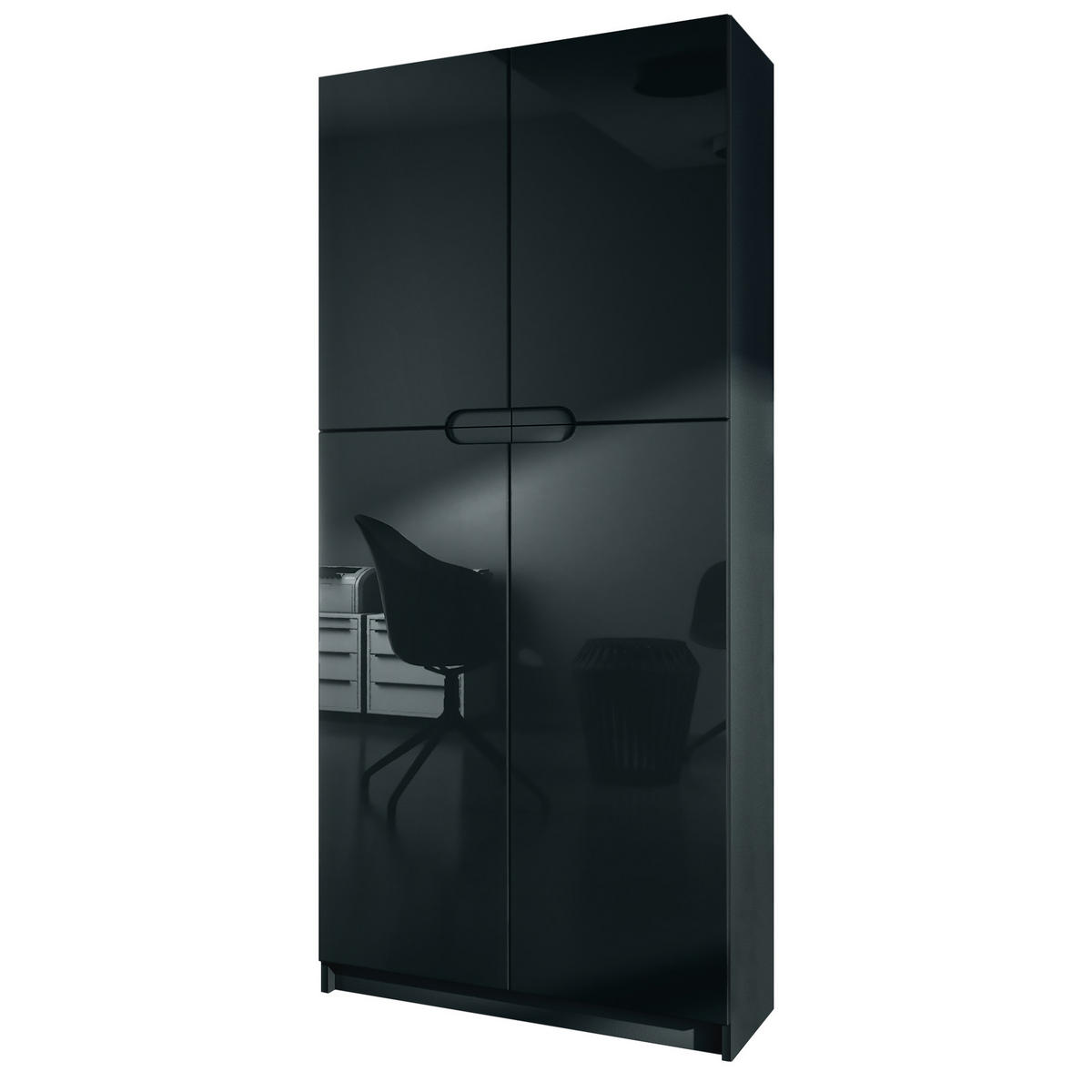 BÜROSCHRANK Logan Fronten in Schwarz Hochglanz - Schwarz Hochglanz, Holzwerkstoff (82/185/37cm) - Vladon