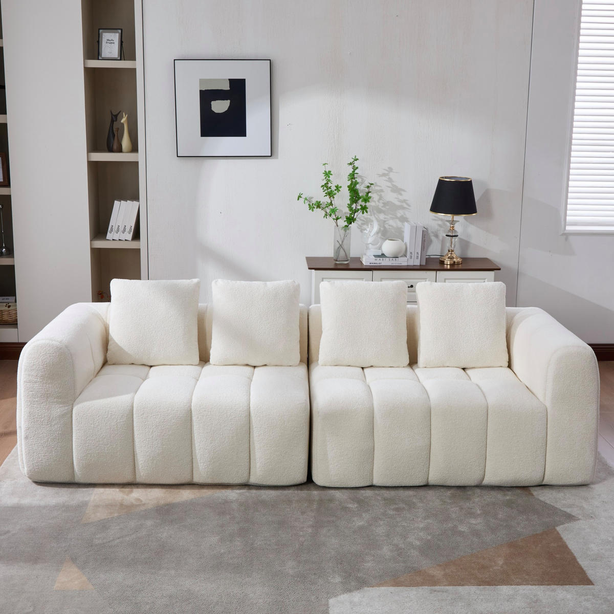 3-SITZER Sofa aus Stoff 260x94,5x80 cm Beige modular, montagefrei mit tiefer Sitzfläche und Armlehnen - Beige, Textil (260/70/95.5cm) - Modfu