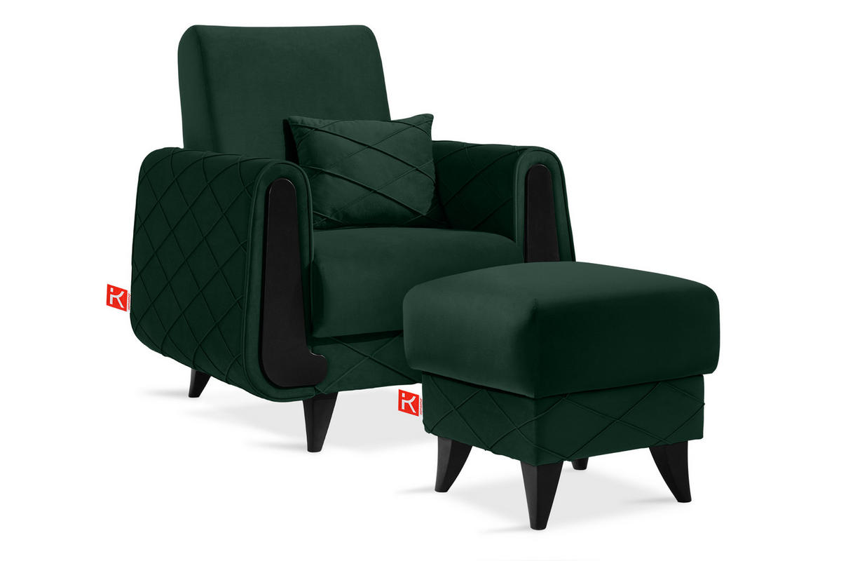 HOCKER GUSTAVO III Fußstütze, Velours, Dunkelgrün - Dunkelgrün, Holz/Holzwerkstoff (53/49/53cm) - KONSIMO®