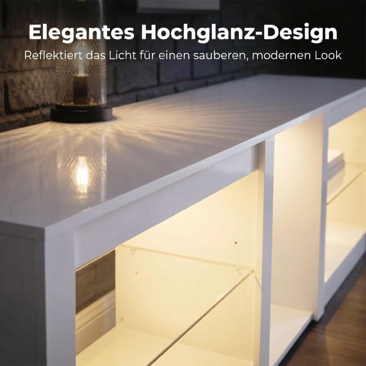 LOWBOARD DE-40503 Verstellbare Glasböden mit RGB-LED Weiß - Weiß, Holzwerkstoff (160/52/35cm) - ComfortXL