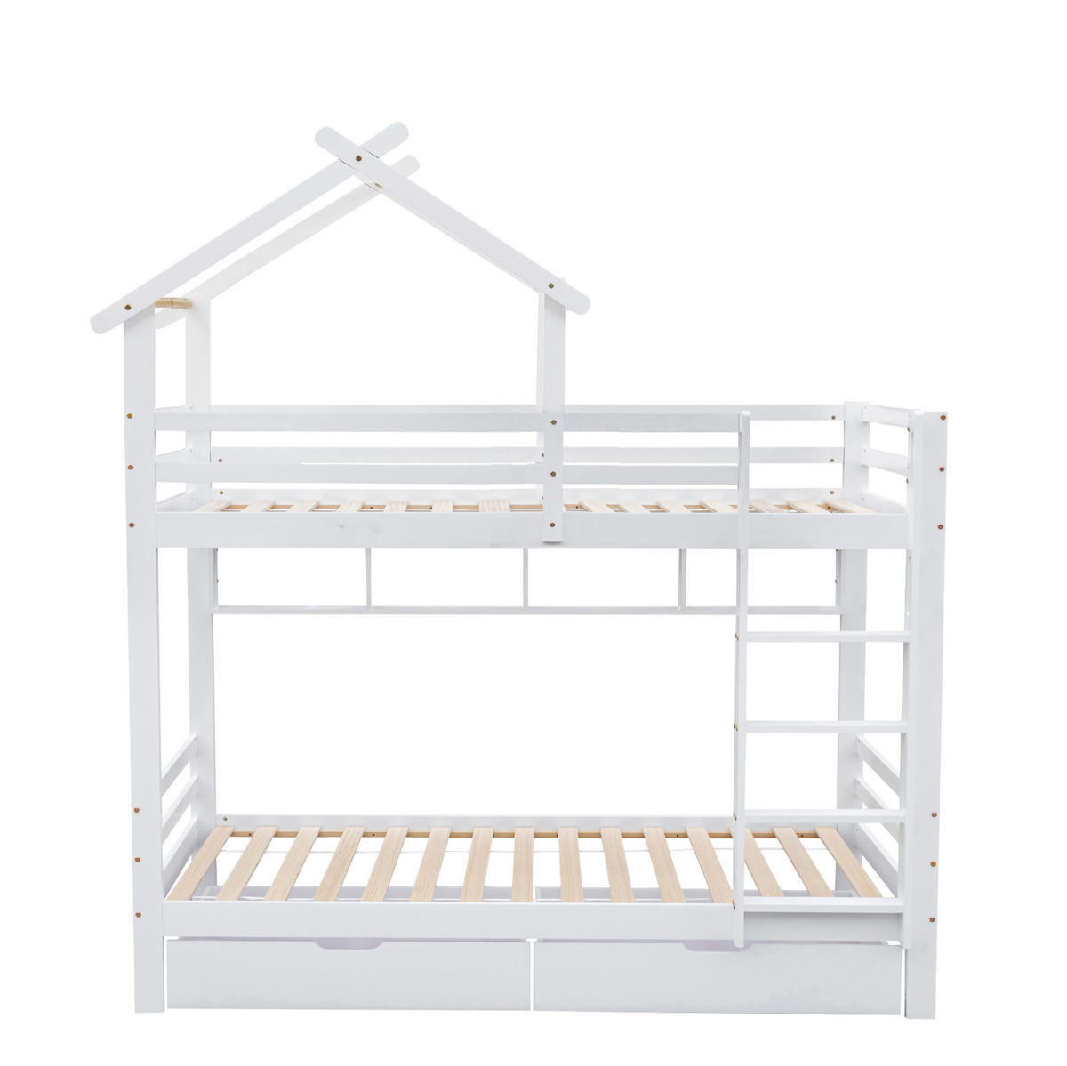 ETAGENBETT 90/200 cm, Weiß mit Schubladen und Regalen - Weiß, Holz (90/200cm) - MIVRAY