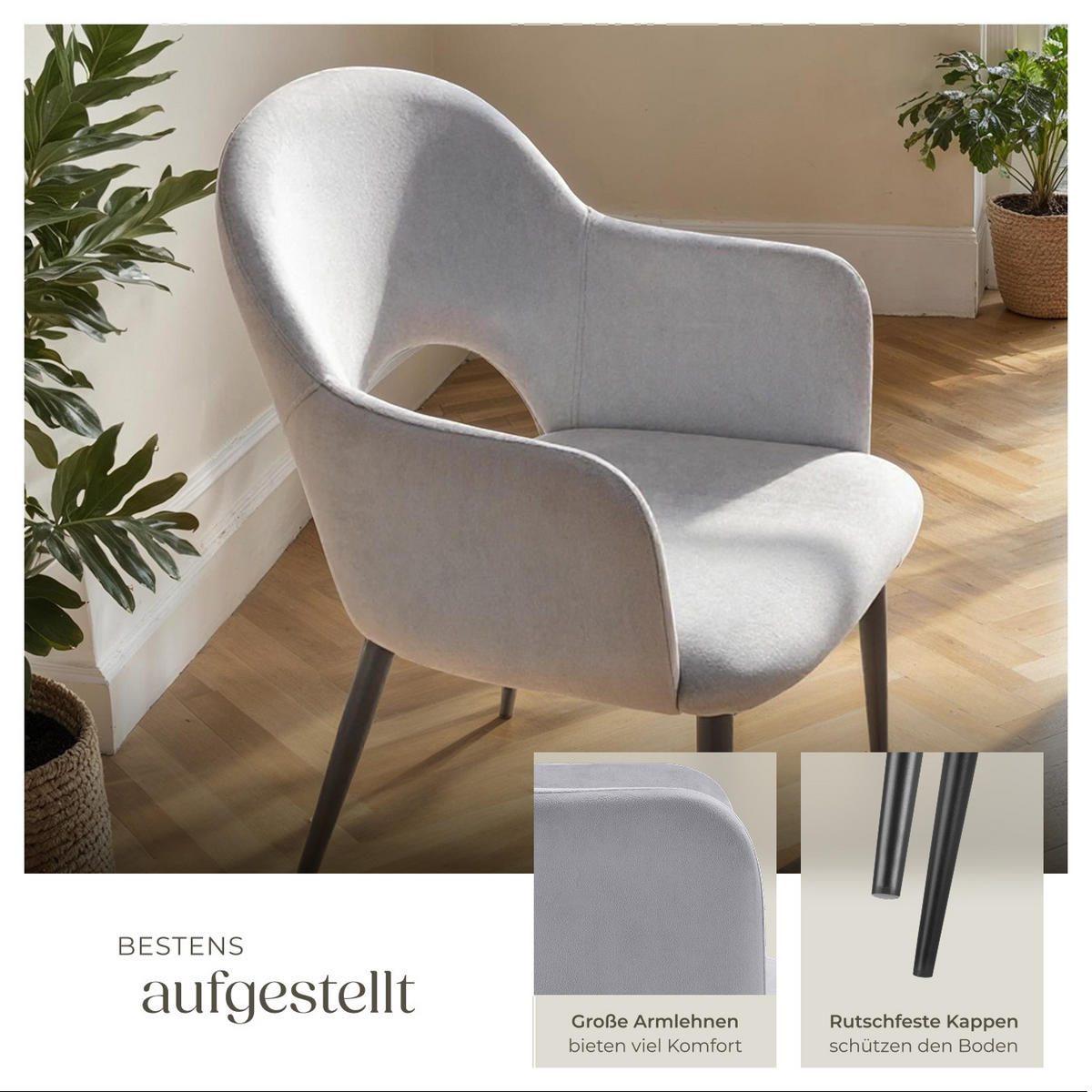 ARMLEHNSTUHL 2er Set Sachel 57 x 61 5 x 87 5 cm hellgrau - Hellgrau, Kunststoff (57/87.5/61.5cm) - tectake